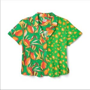 Tabitha brown leopard print orange green button down shirt